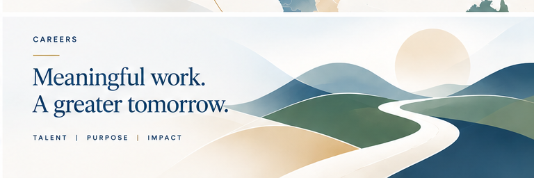 ISG illustration of a path winding through layered hills toward a rising sun, captioned “Careers — Meaningful work. A greater tomorrow.”